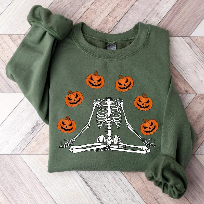 Dancing Skeletons Halloween Sweatshirt, Headless Skeleton Pumpkins Crewneck, Cute Halloween Sweater