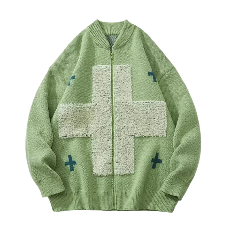 Hip Hop Cross Flocked Knitted Cardigan