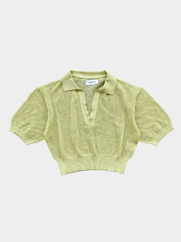 Cropped Mesh Polo Yellow