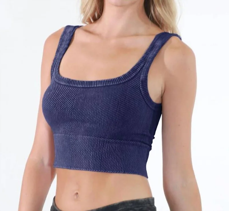 Wash Ribbed Cropped Top In Vintage Midnight