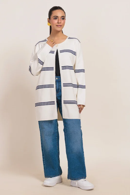 WHITE-ROUND NECK FULL SLEEVES CARDIGAN SWEATER (24X-090-66)