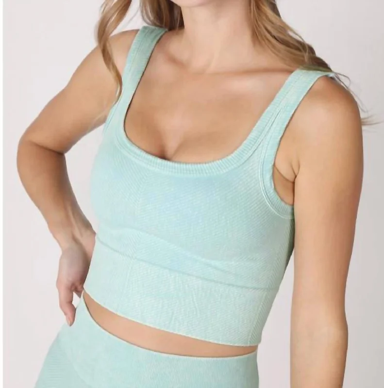 Wash Ribbed Cropped Top In Vintage Aqua