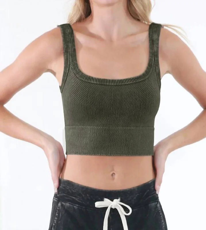 Wash Ribbed Cropped Top In Vintage Secret Moss