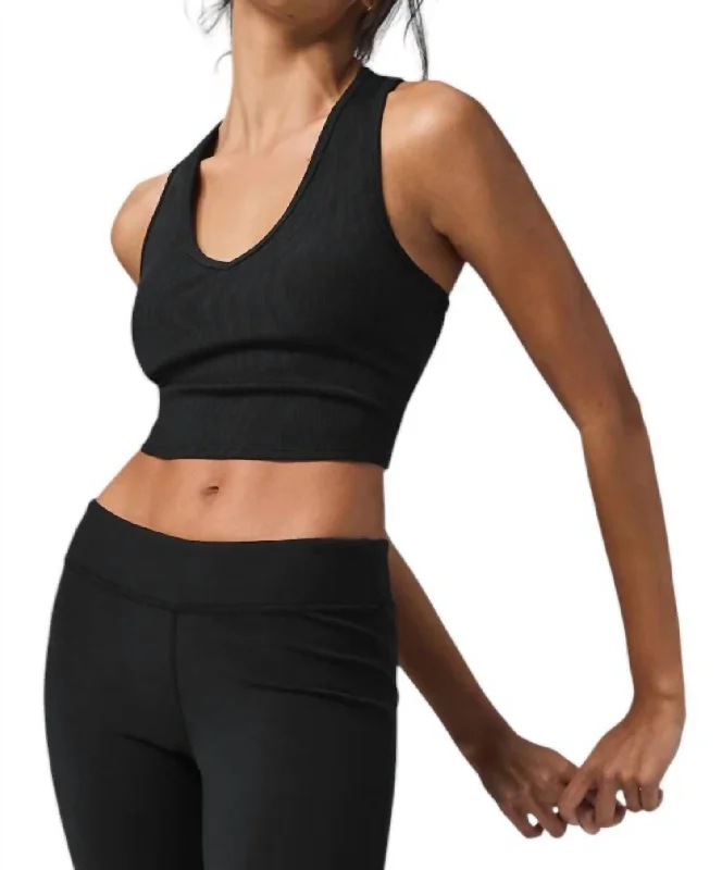 Cropped Racerback Tank Top In Black