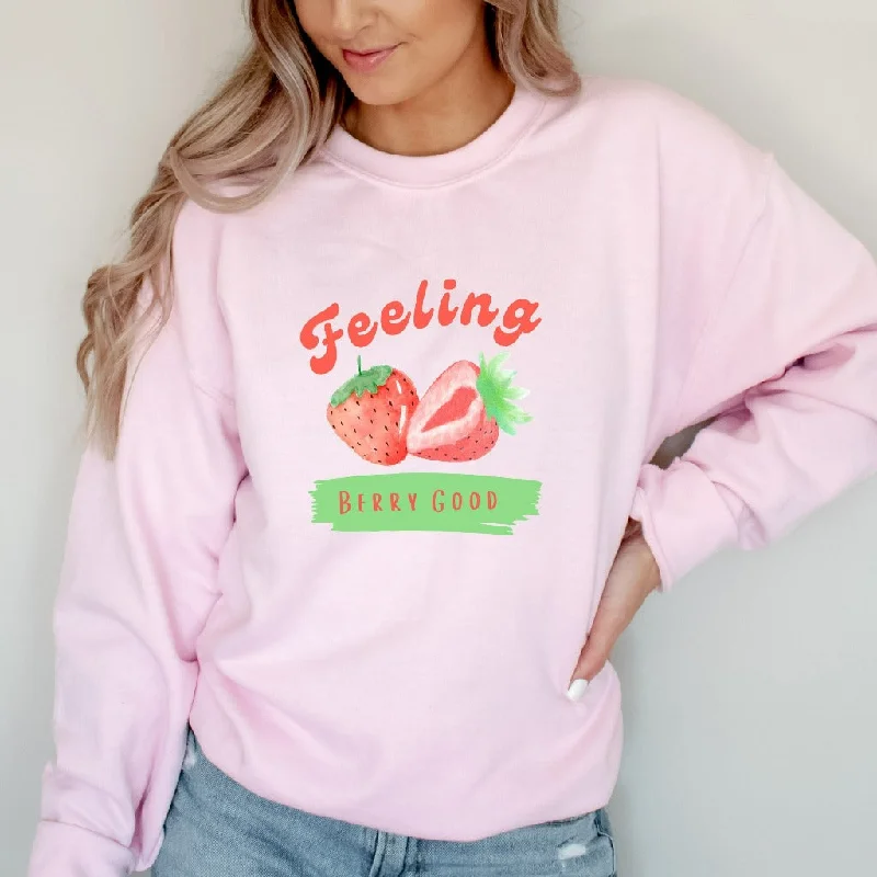 Strawberry Kawaii Crewneck Sweatshirt, Feeling Berry Good Sweater, Aesthetic Clothes, Cute Strawberry Lover Gift