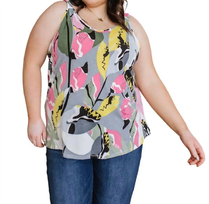 Work Of Art Floral Tank In Grey