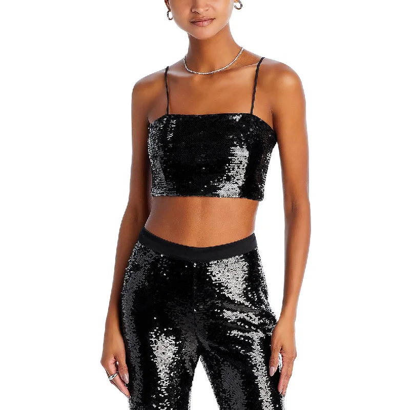 Nikki Womens Sequined Party Cropped