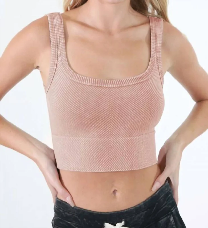 Wash Ribbed Cropped Top In Vintage Sweet Peach