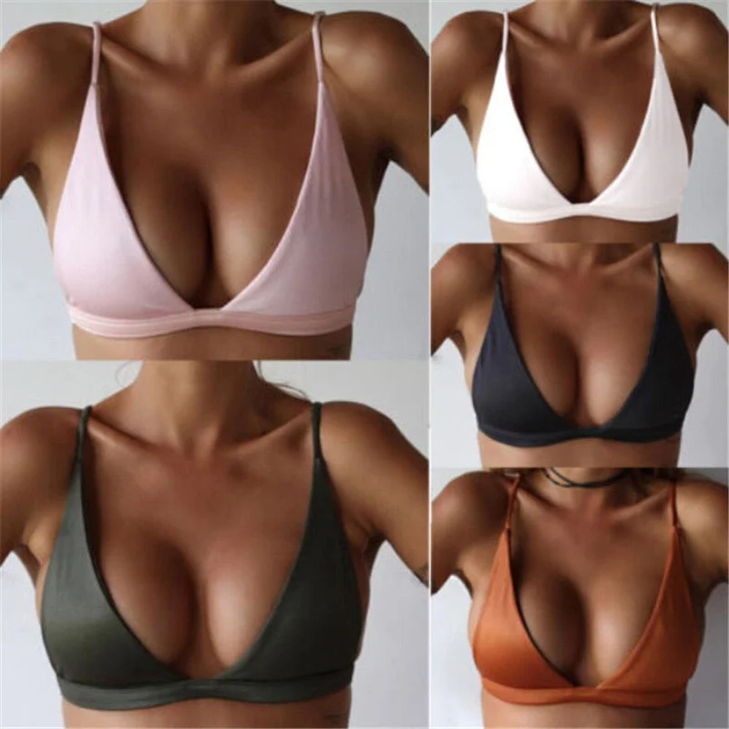 2020 Bikini Tops Sexy Women Swimsuit Top Solid Color Swimwear Bra Bathing Suit Beachwear Ladies Bikinis Tops Woman Swim Top