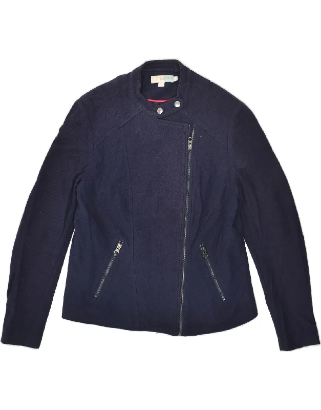 BODEN Womens Bomber Jacket UK 14 Medium Navy Blue Cotton