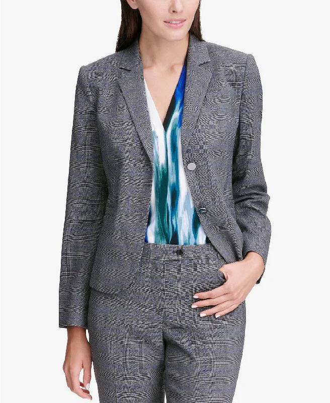 Calvin Klein Women's Glen Plaid Two-Button Jacket Silver Size 12