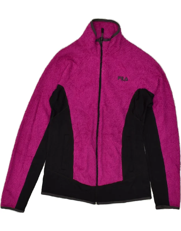 FILA Womens Fleece Jacket UK 14 Medium Pink Colourblock Polyester