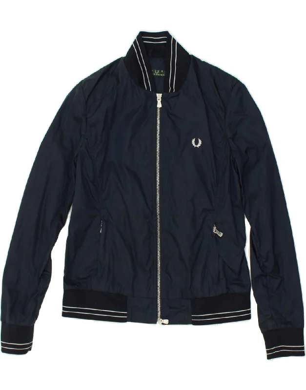 FRED PERRY Womens Bomber Jacket UK 10 Small Navy Blue Polyamide