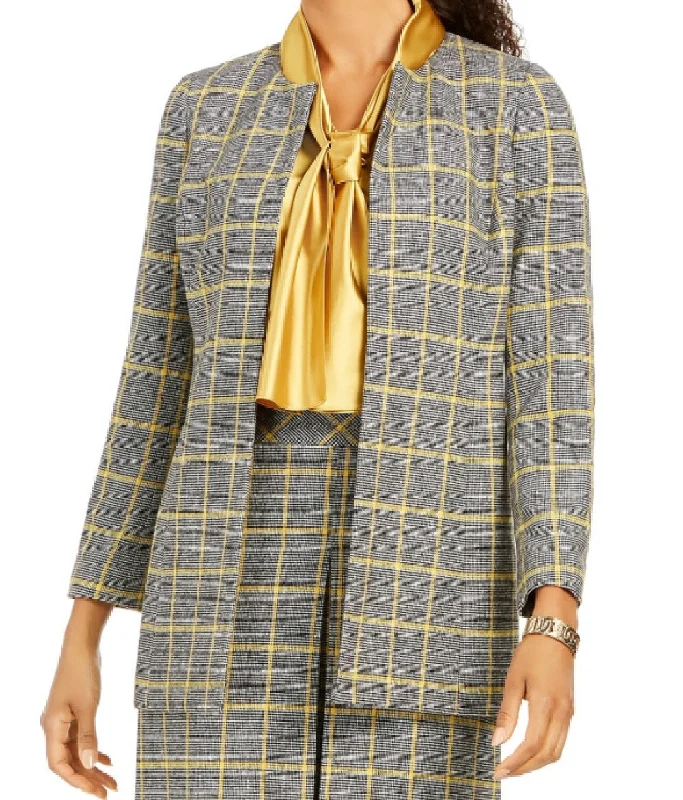 Kasper Women's Open-Front Plaid Jacket Yellow Size 10