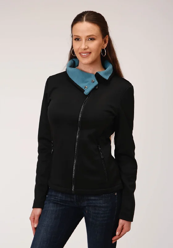 Roper Womens Black Polyester Teal Fleece Jacket