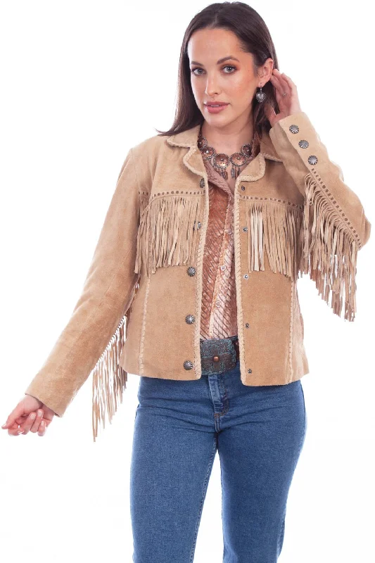 Scully Womens Cowgirl Fringe Old Rust Leather Leather Jacket S