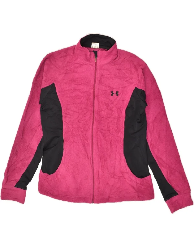 UNDER ARMOUR Womens Fleece Jacket UK 16 Large Pink Colourblock Polyester