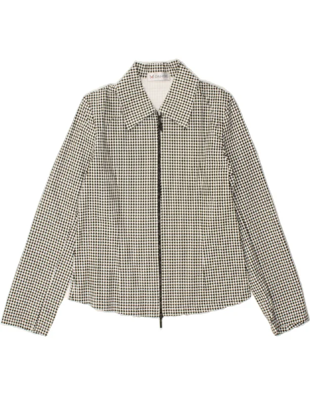 VINTAGE Womens Bomber Jacket UK 14 Large Grey Houndstooth