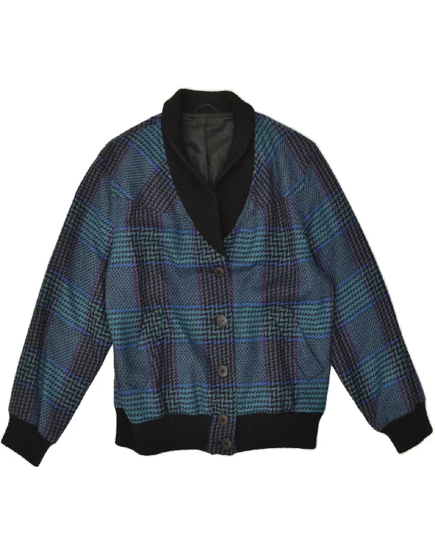 WALBUSCH Womens Knit Bomber Jacket UK 14 Large Blue Houndstooth