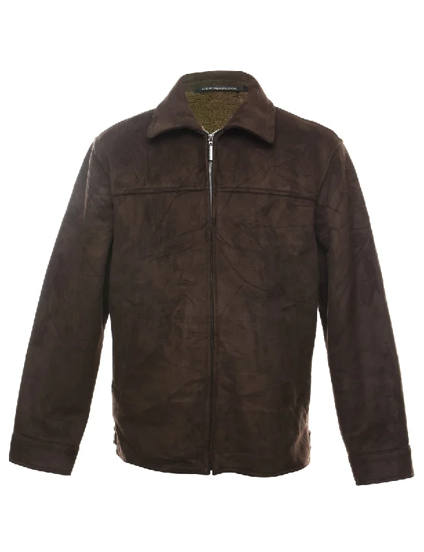 Zip-Front Dark Brown Suede Jacket - S