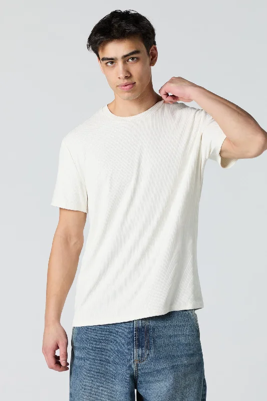 Ribbed Knit Crewneck T-Shirt