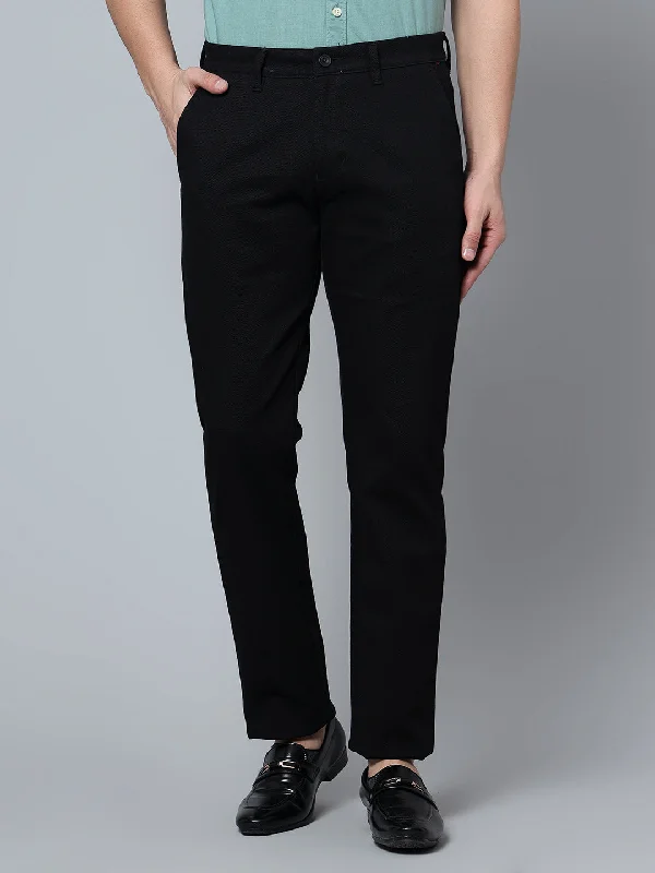 Men's Casual Flat front Black  Trousers