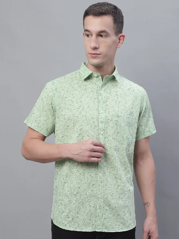 Men's Light Green Casual Floral Ditsy Print Half Sleeve Shirt