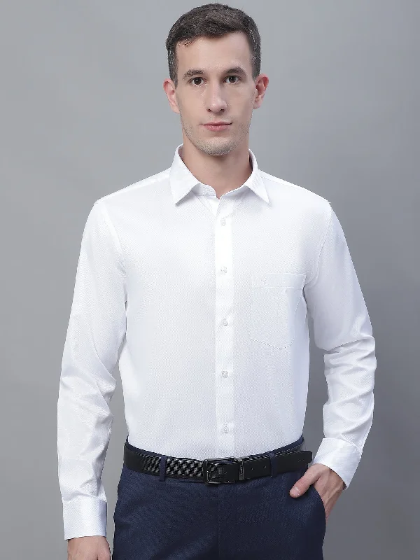 Men's White Formal Self Textured Full Sleeve Shirt