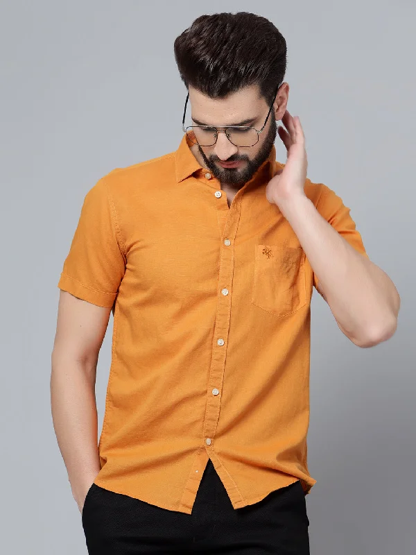 Men's Mustard Casual Plain Half Sleeve Shirt