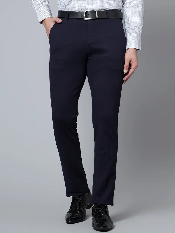 Men's Slim fit Flat front Navy Blue  Trousers