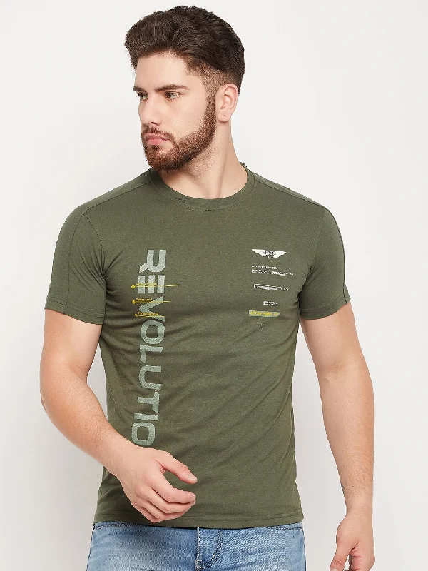 Men Olive Round Neck T-Shirt