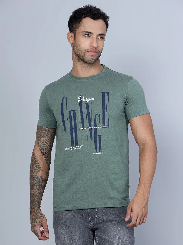 Men Round Neck Green T-Shirt