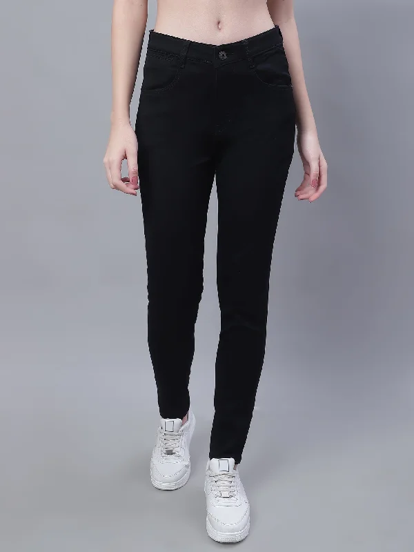 Women's Casual Skinny Fit Black No Fade Mid rise Jeans