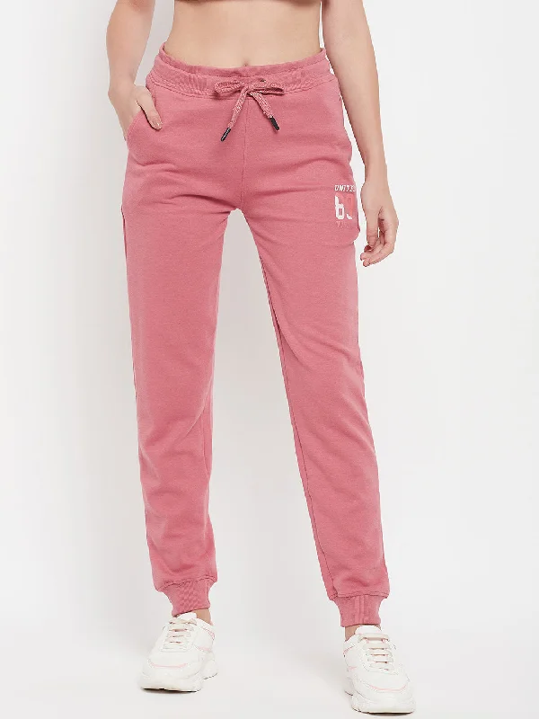 Women's Casual Elasticated Wasit band with drawcord Pink Solid Mid rise Jogger Pants