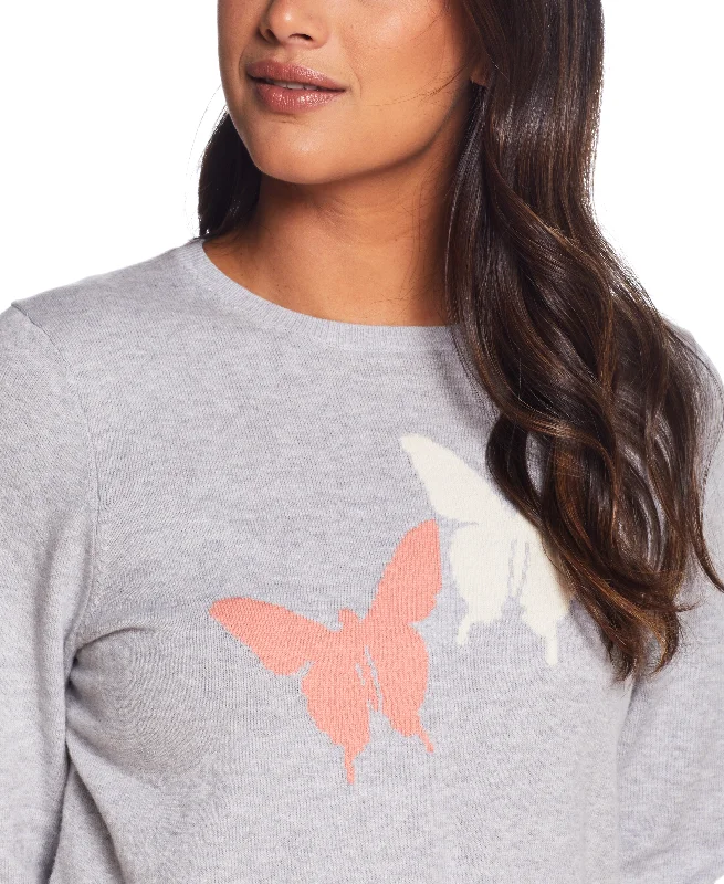 Butterfly Cotton Cashmere Sweater In Pale Grey