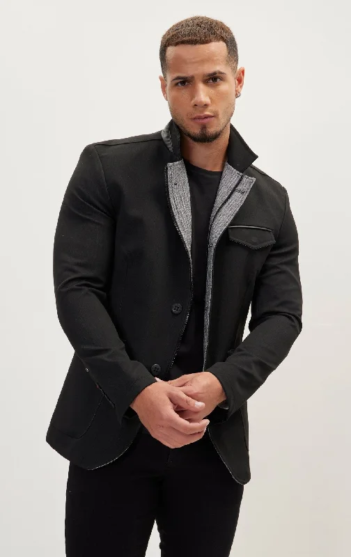 Stand Collar Sport Coat - Black