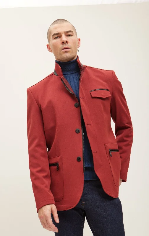 Stand Collar Sport Coat - Wine