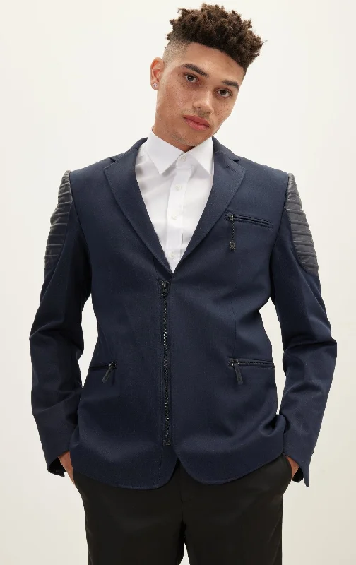 Moto Cross Shoulder Sports Coat - Navy