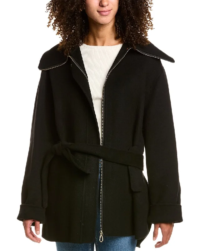 Sandro Zip Front Wool Coat