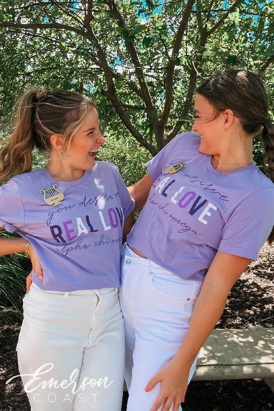 Alpha Chi Omega You Deserve Real Love Lavender Tee