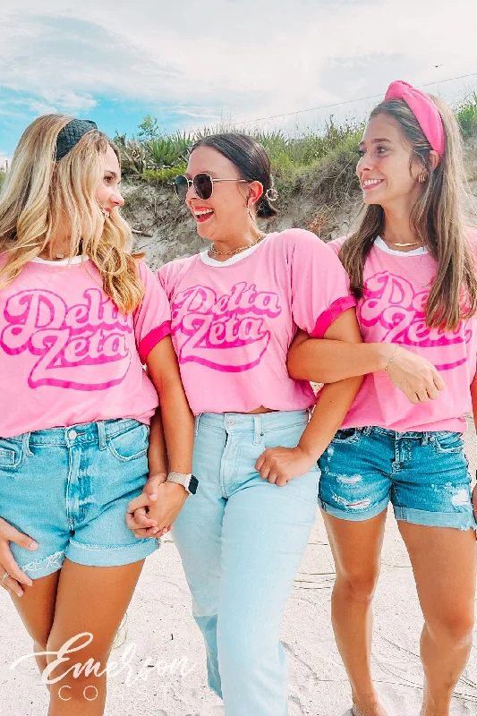 Delta Zeta Bold Script Pink Colorblock Ringer